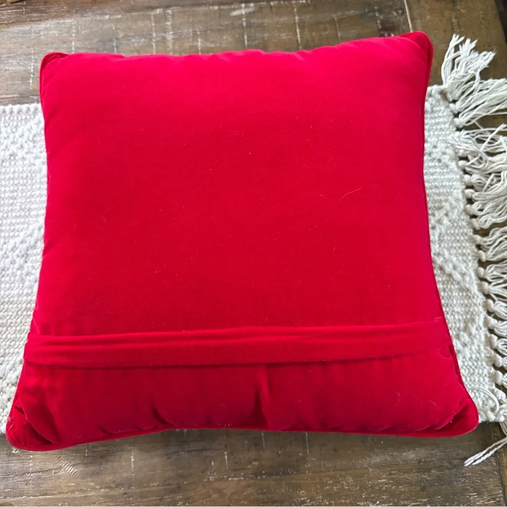 Classic Santa Needlepoint Velvet Wool Holiday Pillow - Red & Blue